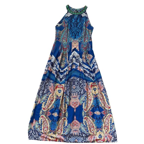 Ranna Gill Anthropologie Jewel Embellished Pleated Boteh Maxi Dress Multi Size 8 - Picture 8 of 15